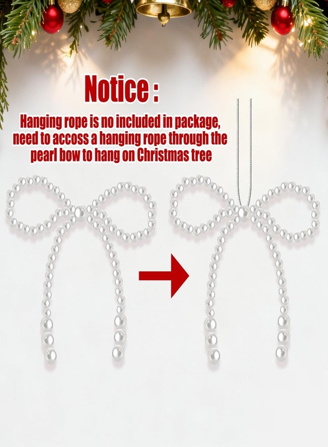Solldgt Pearl Bow Christmas Ornaments White, 12Pcs Bowknot Christmas Tree Decor Xmas Ornament Hanging Pendant Decoration, Cake/Cupcake Topper Decorations for Wedding Bridal Baby Shower Birthday Party Supplies - Image 2